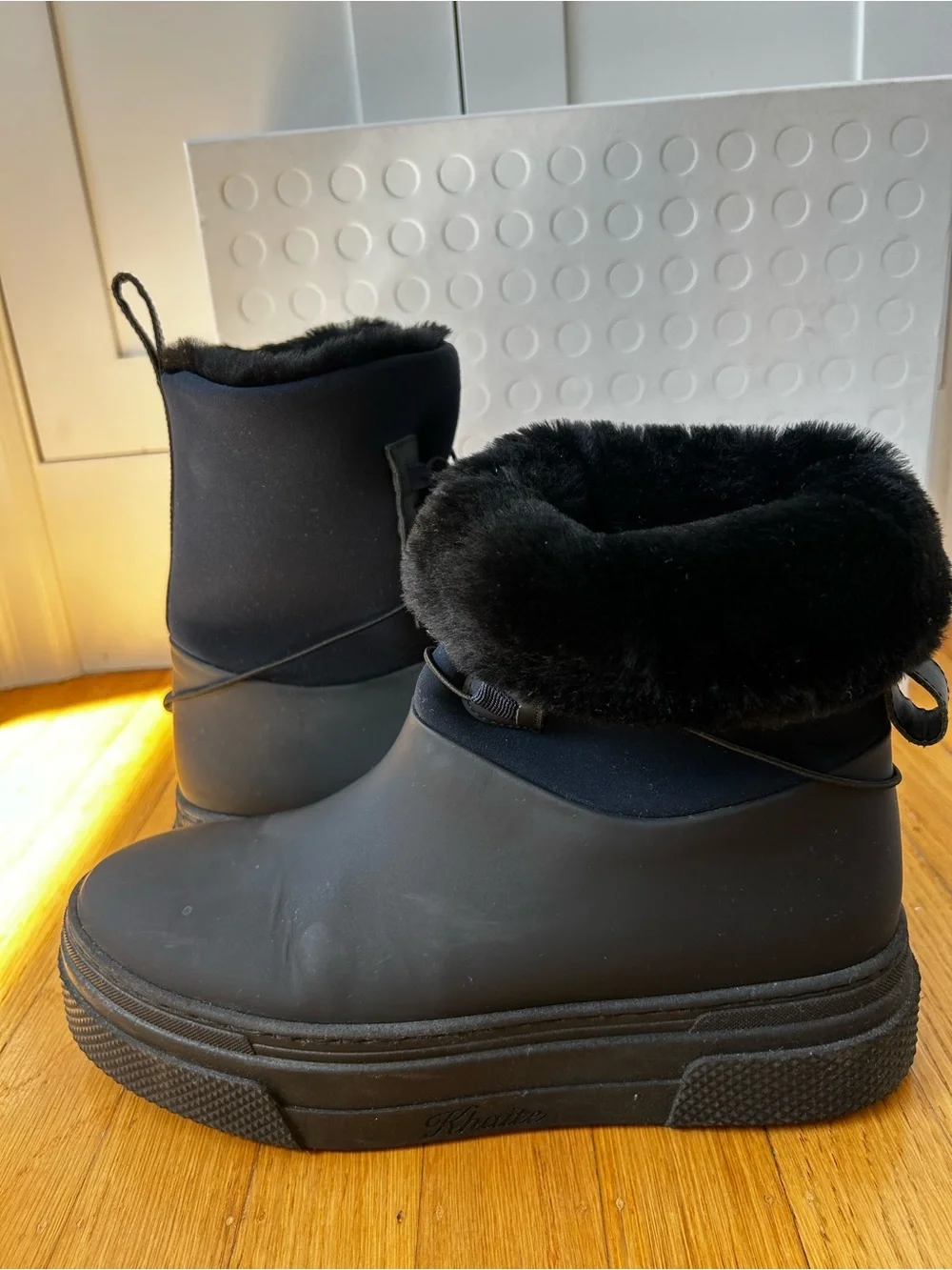 Khaite Culver Shearling Boots, Black/Midnight Navy, size 40